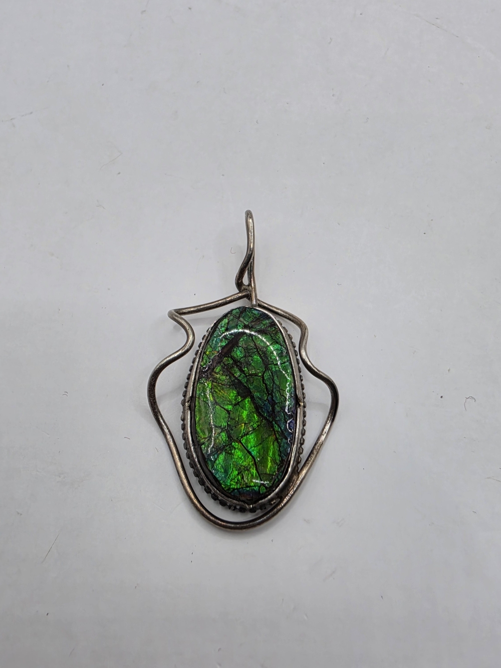 ​Artisan Handmade Sterling Silver Ammolite Oval Pendant